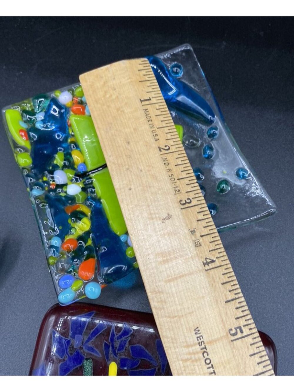 Fused Art Glass Coaster & Trinket Bowls Iris Flowers Abstract & Golf Flag LOT 3 - Picture 10 of 13
